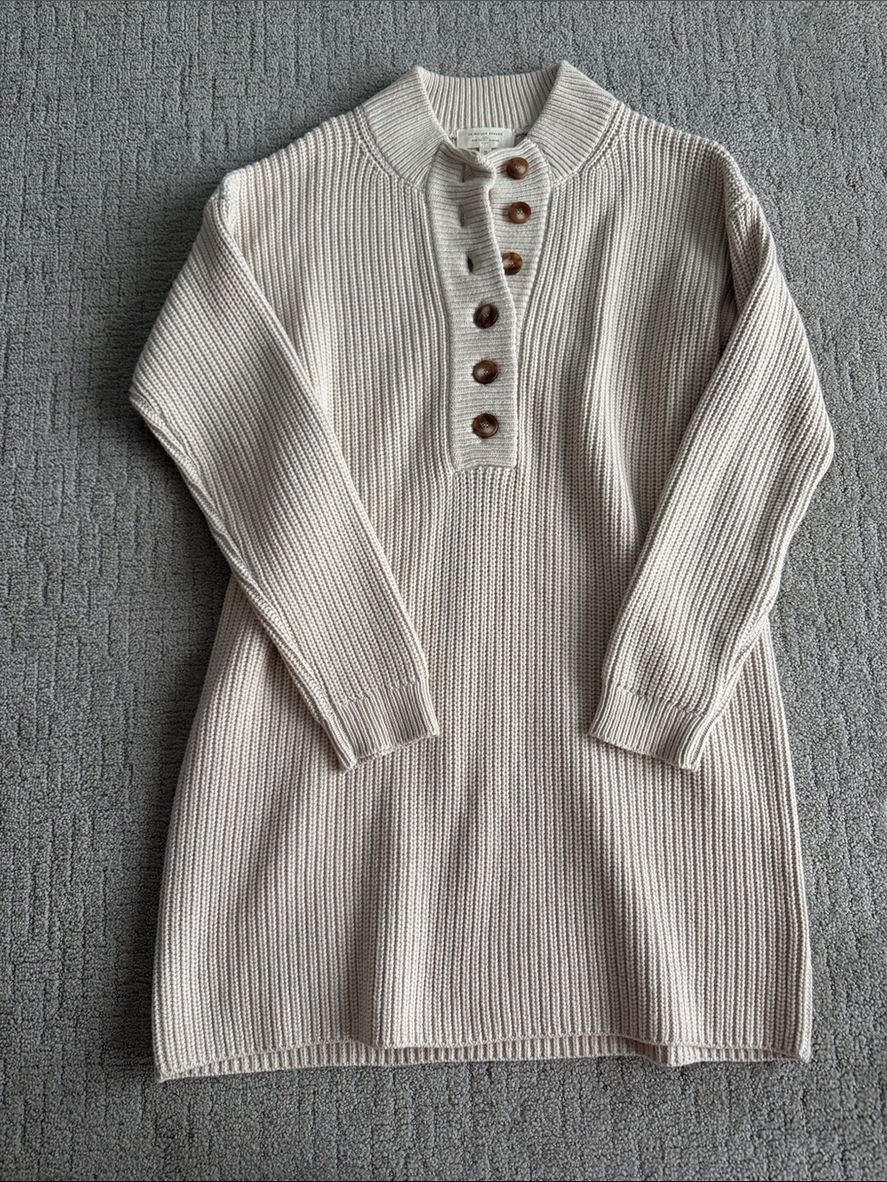 Sezane Cream Luan Ribbed  Knit Dress
